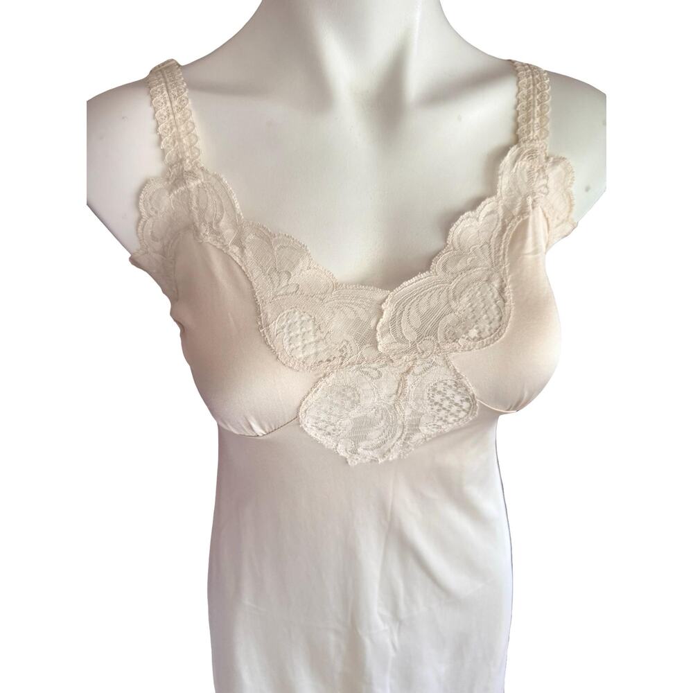 Vintage Illusion Full Slip Sz 34 Ivory Lace Ladder Strap Bodice Pinup Lingerie - Picture 9 of 11